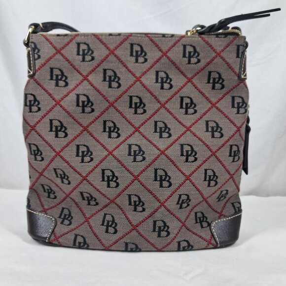 Dooney & Bourke Signature Monogram Canvas Brown Red Crossbody Purse Bag - Picture 5 of 15